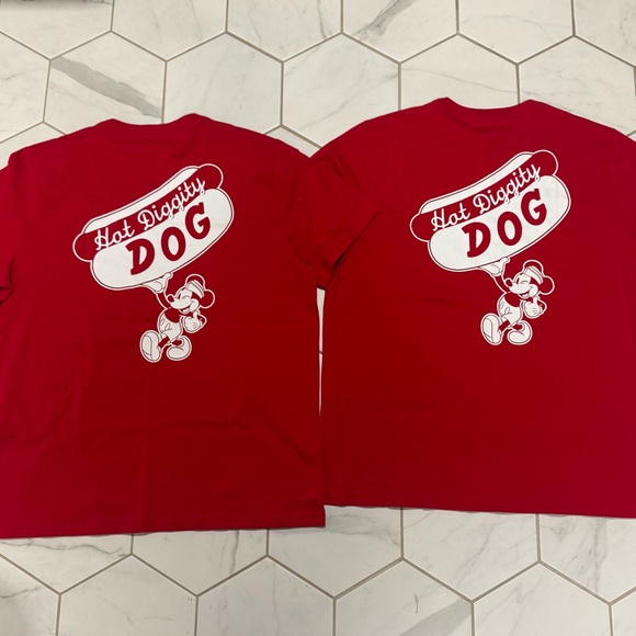 DISNEY Mickey Mouse Hot Dog Unisex Tee Shirts NWT Bundle of Two both Size Large - Picture 1 of 12